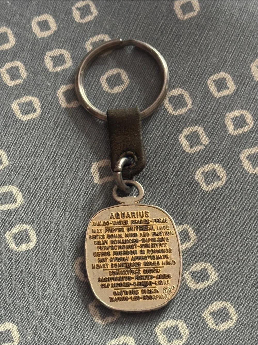 Vintage 70’s Aquarius Zodiac Enamel Keychain Green & Gold Astrological Key Ring